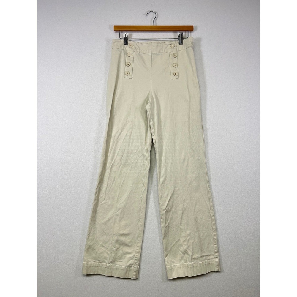 Nautical Talbots Heritage Sailor Pants Women 4 Cream Wide Leg Button‎ Detail